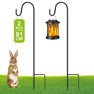 GUKULIVEL Schäferhaken Garten – 2er Set Gartenstecker Metall 81 cm höhenverstellbar, Erdspieße Metall für Laternenhalter, Blumenampel Halterung, Grablichter, Metallstangen Garten Deko Zubehör