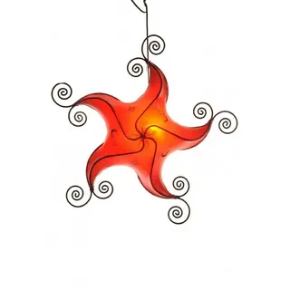 Orientalische Lampe Deckenleuchte Hängelampe marokkanische Deckenlampe Lederlampe STERN Gecko Star 70 cm, rot - Rot