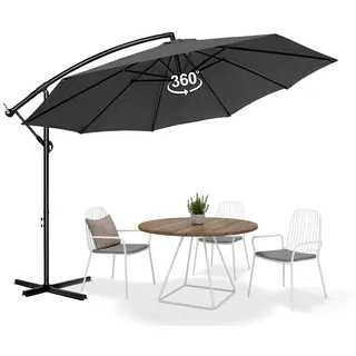 Kuro-sagol Sonnenschirm Ø300 cm mit Kurbel | Ampelschirm Gartenschirm UV-Schutz & Wasserdicht | Kurbelschirm Marktschirm 360° Drehbar & Windstabil | Sonnenschutz für Garten & Terrasse – Anthrazit