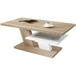 designimpex Couchtisch, Sonoma Eiche, Weiß, Holzwerkstoff, 110x45x60 cm, Wohnzimmer, Wohnzimmertische, Couchtische