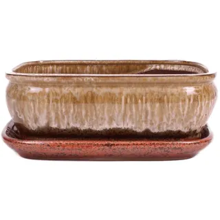 Bonsai - Schale eckig 26 x 21 x 10 cm  beige / kupfer mit Untersetzer 31143