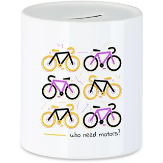 Hey!Print Who Needs Motors Spardose Fahrrad Motiv für Sportbegeisterte und Hobby Radfahrer Fahrradfahrer Fahrradfahrerin