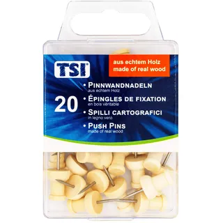 TSI Pinnwandnadeln Standard aus Holz, 20er Packung, Art.Nr. 48360, Kopf braun, 20 Stück