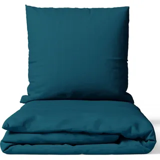Leonado Vicenti Bettwäsche Luxuriöses Satin Set Damast, Satin, 3 teilig, elegantes Streifen Design, 100% Baumwolle, mit Reißverschluss blau