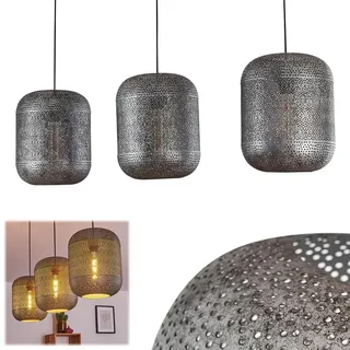 HOFSTEIN Hängeleuchte Chidu, Hängelampe aus Metall in Grau/Silber, Pendelleuchte im orientalischen Stil mit Lichteffekt, Ø Schirme 25cm, 3xE27, max. 151cm, Esszimmer, Küche, Wohnzimmer, Schlafzimmer