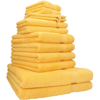 Betz 12-teilig Handtuch-Set Premium - 2 Stück Liegetücher - 4 Stück Handtücher - 2 Stück Gästetücher - 2 Stück Seiftücher - 2 Stück Waschhandschuhe - Farbe honiggelb