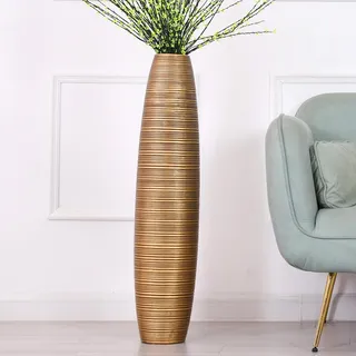 Leewadee Große Bodenvase Für Pampasgras Und Blumen, 85 cm hoch, Gold, Resin