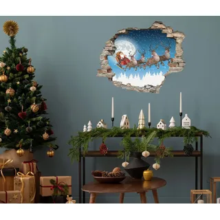 queence 3D-Wandtattoo Der Weihnachtsmann am Himmel (1 St), selbstklebender Wandsticker Weihnachten blau|bunt