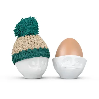 Colour-up Eierbecher Porzellan 2er Set KÜSSEND, VERTRÄUMT mit 2 Mützen - Fiftyeight Products