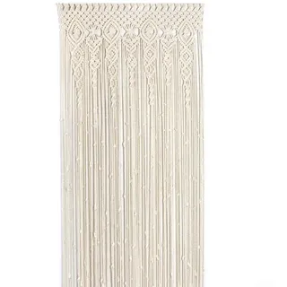 Handgewebter Türvorhang aus Baumwolle Beige, Boho Makramee Wandteppich für Tür oder Fenster, Hochzeits-Hintergrunddekoration und Raumteiler im Wohnzimmer(100x200cm)