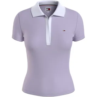 Poloshirt TOMMY JEANS "TJW SLIM CONTRAST V SS POLO EXT" Gr. XS (34), lila (lavender flower) Damen Shirts V-Shirts mit kontrastfarbenem Polokragen