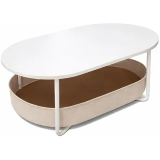 Relaxdays Ovaler Couchtisch Beige Weiß MDF 100 x 55 x 45 cm
