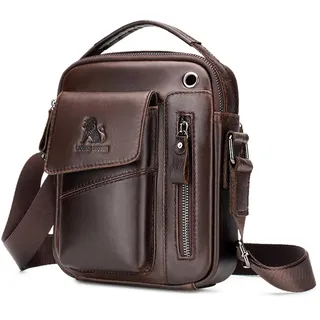 BAIGIO Umhängetasche Herren Leder Schultertasche Vintage Crossbody Bag Messenger Herrentasche zum Umhängen Ledertasche Männer Tasche mit Verstellbarem Gurt für Business Arbeit Reise, Kaffee