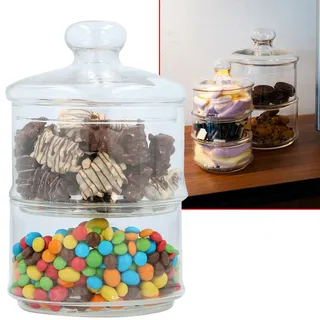 Glasbehälter mit zwei Ebenen inkl. Deckel - Ideal für Gebäck Süssigkeiten Pralinen Küche Geschäft - Ø 16cm - 28cm hoch - Hygienisch & stilvoll