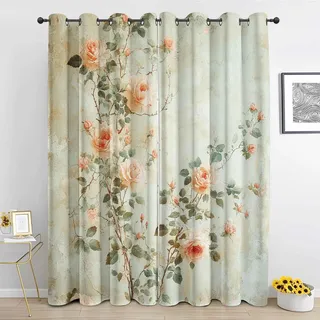 DlaQoryx Gardinen Frühlingsblumen, Vorhang Rose Blumen, Blickdichte Vorhänge Mit ösen Schlafzimmer Wohnzimmer Deko Vorhang 2er Set H 160 X B 140 cm Curtains