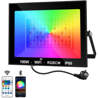 NATPOW LED Strahler Außen, 100W Smart RGB Strahler mit Fernbedienung Bluetooth App, LED Fluter Flutlichtstrahler Farbwechsel Scheinwerfer, IP66 Wasserdicht Flutlicht für Gärten, Innenhöfe(1 Stk)