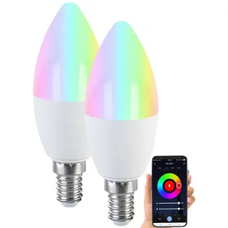 Luminea Home Control LED-Kerzen 2er Set E14 5 W 470 lm RGB-CCT