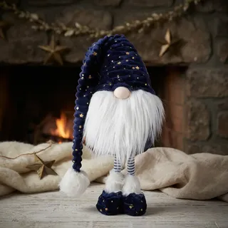 Wichtel Deko Figur groß Weihnachten Gnom stehend 45 cm Weihnachtswichtel blau