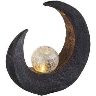 Solarleuchte Außen Mondsichel Garten Standlampe Solarlampe Akku schwarz Kugel, Kunststoff braun, LED, BxH 9 x 30,5 cm