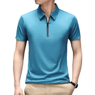 MAOAEAD Männer Eis Seide Coole Polo Shirt, Schnell Trocknende Eis Seide Kurzarm Polo Shirts Klassische Reißverschluss Kragen Einfarbig Casual Business Golf Tops - XL