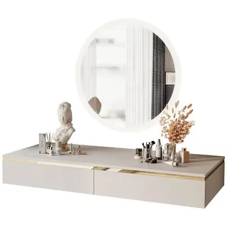 ALLHOUSE24 Schminktisch LAURA Hängende Kosmetiktisch Kaschmir mit rundem Spiegel BERLIN (1x Konsolentisch, 1x Spiegel), Breite 102 cm grau
