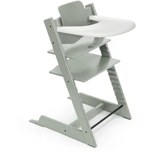 Stokke Tripp Trapp Hochstuhl Glacier Green + Tray White, 6–36 Monate | Kinderhochstuhl ab 6 Monate mit Baby Sitz & Tisch, mitwachsend bis Erwachsenenalter, Neugeborenen Aufsatz seperat erhältlich