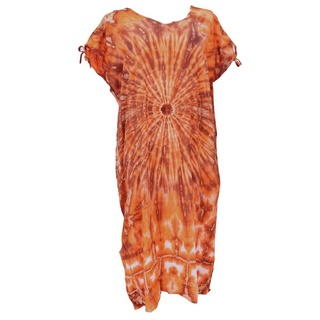 Guru-Shop Midikleid Boho Kaftan, langes Kurzarm Batikkleid,.. alternative Bekleidung braun|orange