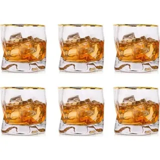 Whiskeygläser Set 6 Tumbler ohne Stiel Rum Bourbon Klar + Goldrand 6