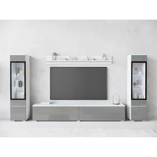 Home Affaire Wohnwand VERA II, Vitrinen Türanschlag wechselbar, (Komplett-Set, 4-St), Mediawand 260 cm, Vitrine mit Verglasung, stehend und hängend beige|grau