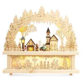 SIKORA LB1 beleuchteter LED Holz Schwibbogen WINTERDORF mit Schwibbogen Erhöhung