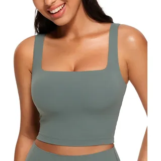 CRZ YOGA Damen Butterluxe Sport BH Gepolstert Ohne Bügel Crop Tops Atmungsaktive Yoga Tank Top Fitness Workout Sports Bra Grauer Salbei 40 - 40