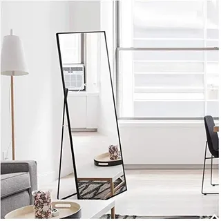 PerGar Ganzkörperspiegel 150 x 40 cm, Rechteckiger Standspiegel Groß in Voller Länge, Wandspiegel Bodenspiegel mit Aluminiumlegierung Rahmen, Bodenspiegel für Wohnzimmer, Ankleide, Schwarz