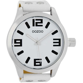 OOZOO Quarzuhr Basic XXL Herrenuhr C1000 Weiss Lederband 50 mm