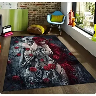 YANGECHEN Halloween Totenkopf Gothic Teppich Für Wohnzimmer Sofa Tischbereich Teppiche Schlafzimmer Nachttisch Bodenmatte Flur Balkonmatte 80X150Cm