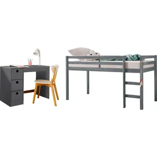 OTTO home Jugendzimmer-Set Alpi, (Spar-Set, 2-tlg), Hochbett und Schreibtisch mit Stauraum, perfekt für kleine Räume grau