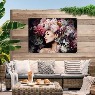 Poster REINDERS "Frau mit Blumenhut" Bilder Gr. B/H/T: 140 cm x 100 cm x 0,1 cm, rosa Poster leichtes und wasserfestes Gartenposter für den Außeneinsatz