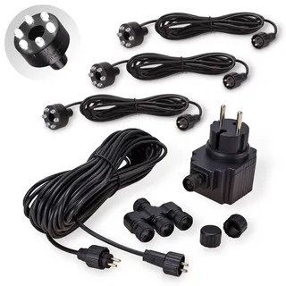 CLGarden 3 LED Ringe kalt weiß Brunnenbeleuchtung Set inkl. 12 Volt Trafo Quellstein