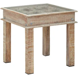 Landscape Beistelltisch, Natur, Weiß, Holz, Glas, Recyclingholz, vollmassiv, Holz, quadratisch, eckig, 60x60x60 cm, Wohnzimmer, Wohnzimmertische, Beistelltische, Glas-Beistelltische