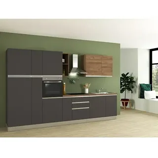 Marinelli Cucine Vormontierte Küchenzeile Ametista  (Breite: 345 cm, Anthrazit/Nuss, Mit Elektrogeräten, Spüle rechts)