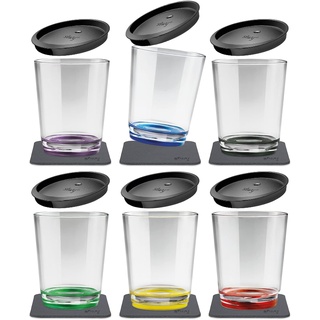 silwy® Magnet-Trinkbecher Multicolor (6er Set), BPA-frei (Tritan) inkl. sechs auslaufsichere Deckel mit integrierter Trinkhalmöffnung und sechs wiederverwendbare, abwaschbare Metall-Nano-Gel-Pads