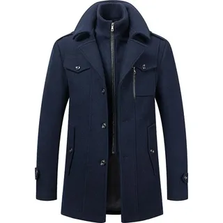 Herren Wintermantel, Slim Fit Zweiteiliger Mantel für Business und Freizeit, Wollmantel mit Stehkragen Peacoat und Warmer Integrierter Innenjacke,... - Blau - 4XL