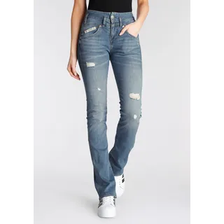Bootcut-Jeans HERRLICHER "PEARL" Gr. 28, Länge 34, blau (med blue) Damen Jeans Bootcut Destroyed-Look