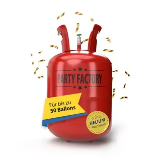 Party Factory – Helium Gasflasche 1x 400L für ca. 50 Luftballons – Partydeko Ballongas Flasche für Latex- & Folienballons – Einwegflaschen mit Knick-Füllventil – Für Partys, Hochzeiten und Geburtstage