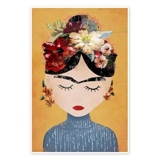 Posterlounge Frida Kahlo mit Blumenkranz Poster | 40 x 60 cm von treechild Wandbilder Wanddeko