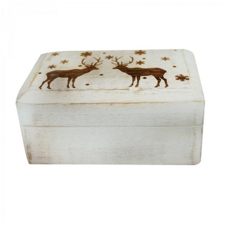 mitienda Schmuckkasten Aufbewahrungsbox aus Holz in weiß mit 2 Hirschen
