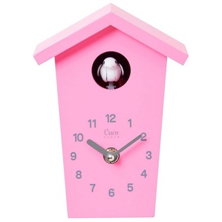 Cuco Clock Wanduhr Mini Kuckucksuhr HOCHHAUS, Wanduhr, Moderne Schwarzwalduhr (17,0 × 12,4 × 9,0cm, mit Nachtruhefunktion, Kuckucksruf, Quarzuhrwerk) rosa