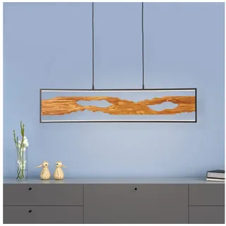 Lightbox Pendelleuchte, LED fest integriert, Warmweiß, LED Hängelampe, 150 cm Höhe, höhenverstellbar, 2300 lm, warmweiß, Holz braun|schwarz