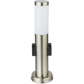 Stehleuchte Außen Steckdose Gartenstehlampe Edelstahl E27 Wegeleuchte Garten, Sockelleuchte Eingangsbeleuchtung, Wetterfest IP44, opal modern, 1x E27, DxH 13,1x45 cm
