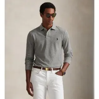 Polo Ralph Lauren für Herren. 710681126003 Langärmeliges Piqué-Poloshirt in schmaler Passform Grau (L), Lässig, Baumwolle, Langarm