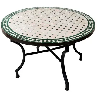 Marrakesch Orient & Mediterran Interior Gartentisch Mosaiktisch Marrakesch im Boho-Stil aus Schmiedeeisen gefertigt 100 cm, Handarbeit beige|grün 100 cm x 45 cm x 100 cm